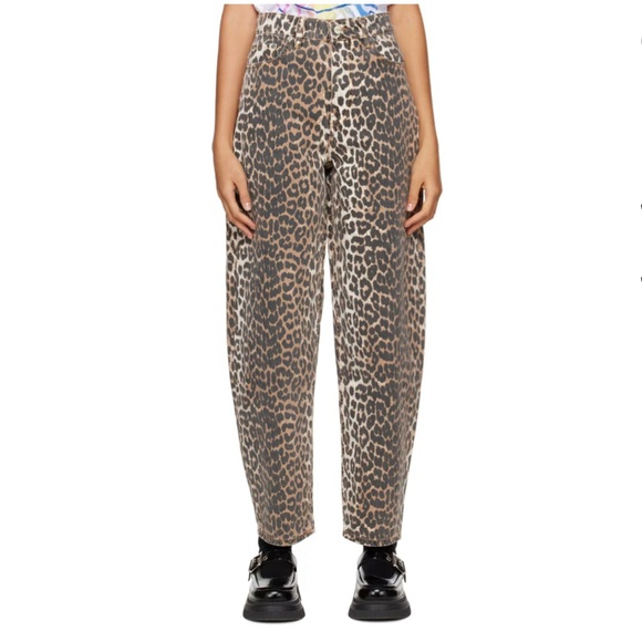 Ganni Denim - GANNI LEOPARD HI RISE BARREL JEANS SZ 24